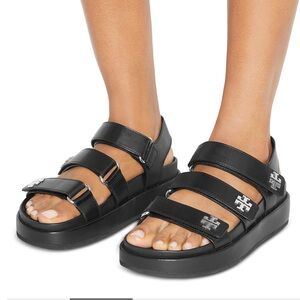 Tory Burch New Women’s Kira Triple Strap Black Leather Sandals Size 7